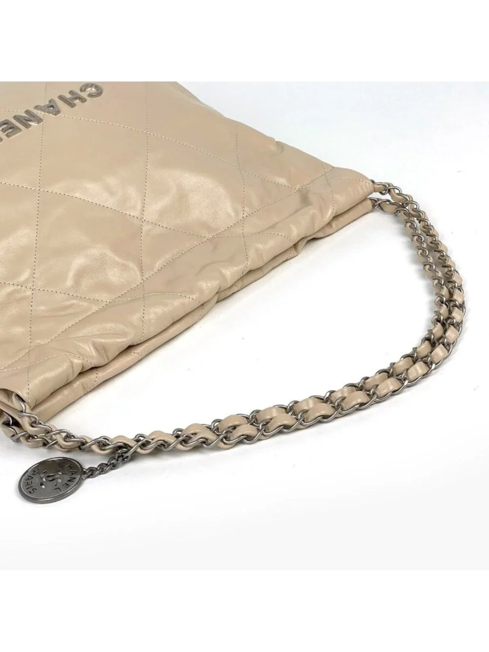 Chanel 22 Small Shoulder Bag Leather Beige